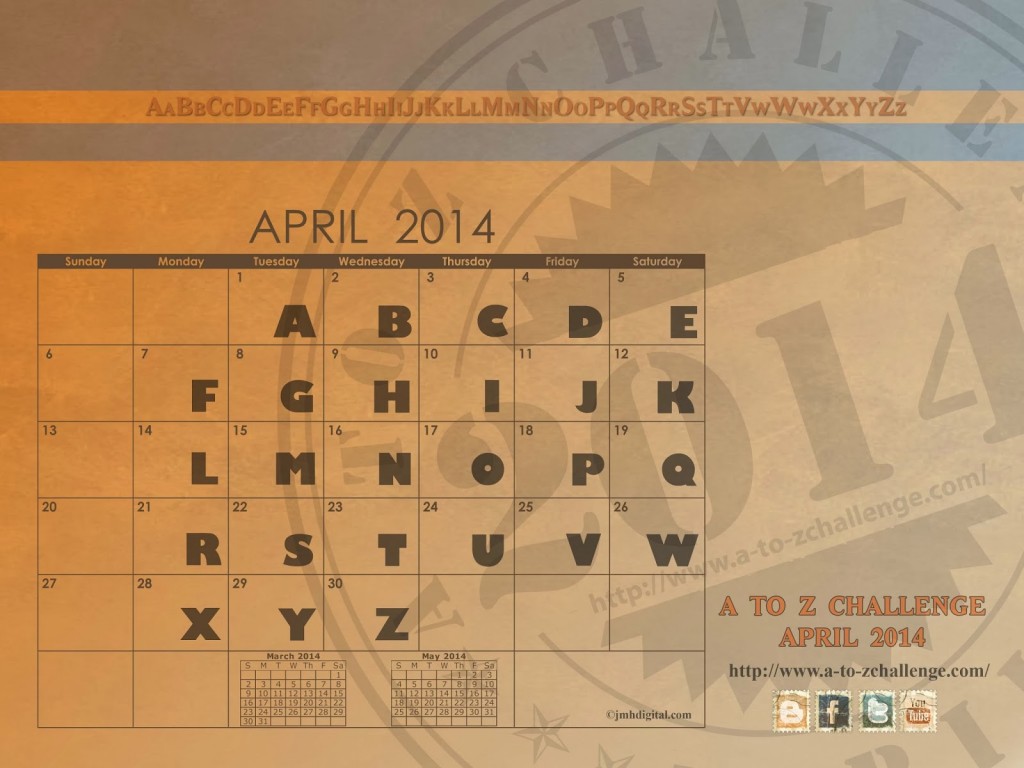 A to Z April Challenge calendar
