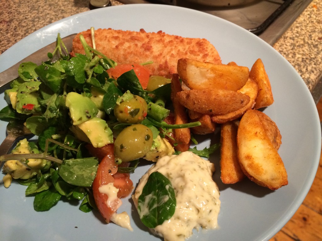 Joie de vivre salad with haddock  and chips